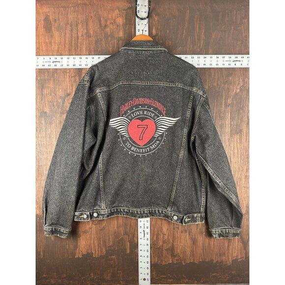 Harley Davidson of Glendale Love Ride 1990 Denim Jacket  XL Black Gray Vintage - Picture 10 of 10